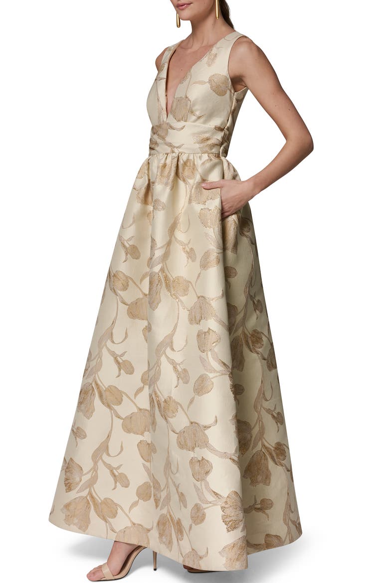 Floral Metallic Jacquard Gown, Alternate, color, GOLD MULTI