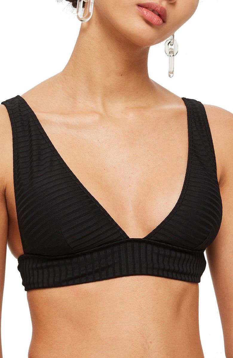 Topshop Wide Ribbed Triangle Bikini Top, Main, color, 