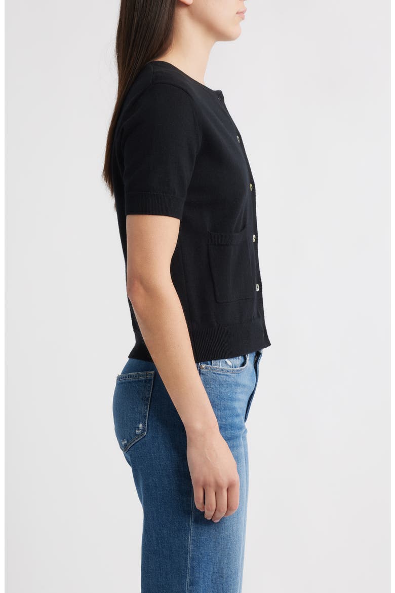 Aisley Short Sleeve Cotton & Cashmere Cardigan, Alternate, color, BLACK