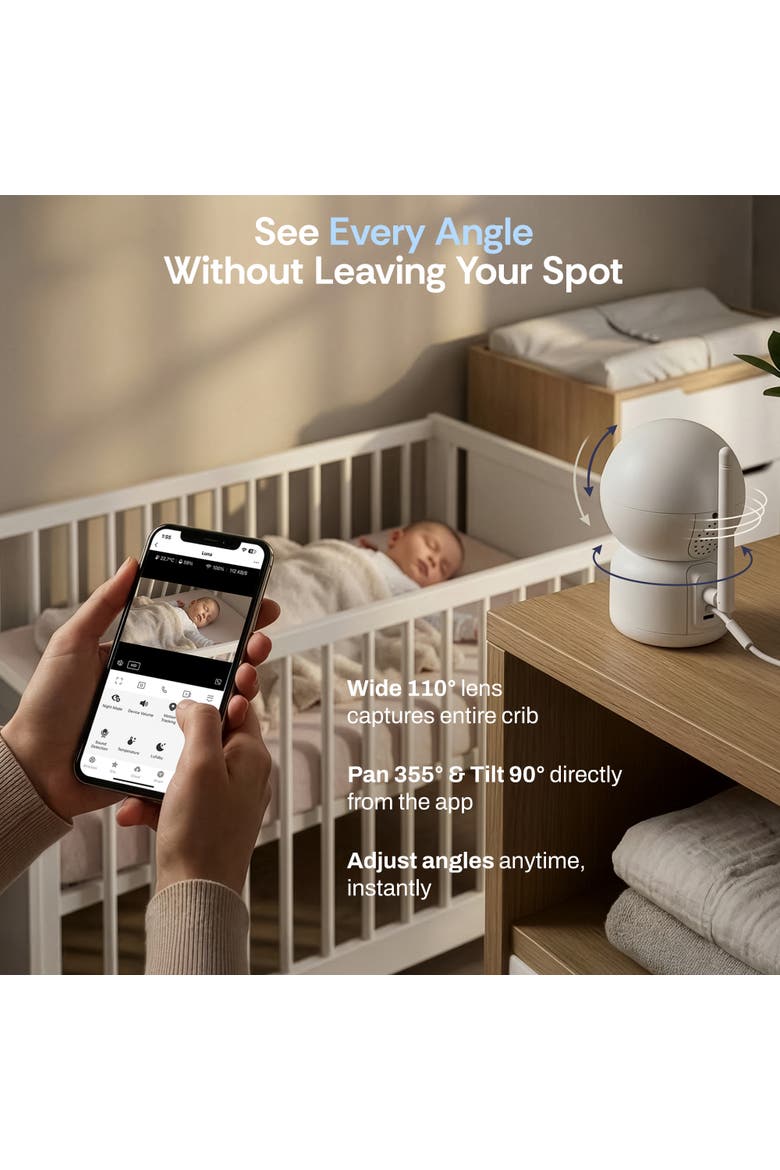 Luna Baby Camera - 2K HD Smart Monitor with Cry & Temperature Detection, Alternate, color, White