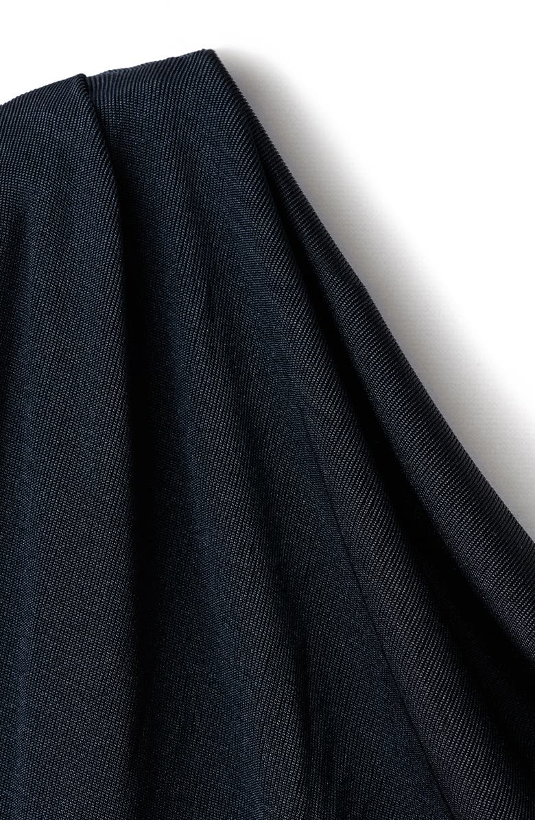 MANGO Metallic Drape Neck Long Sleeve Top, Alternate, color, Night Blue