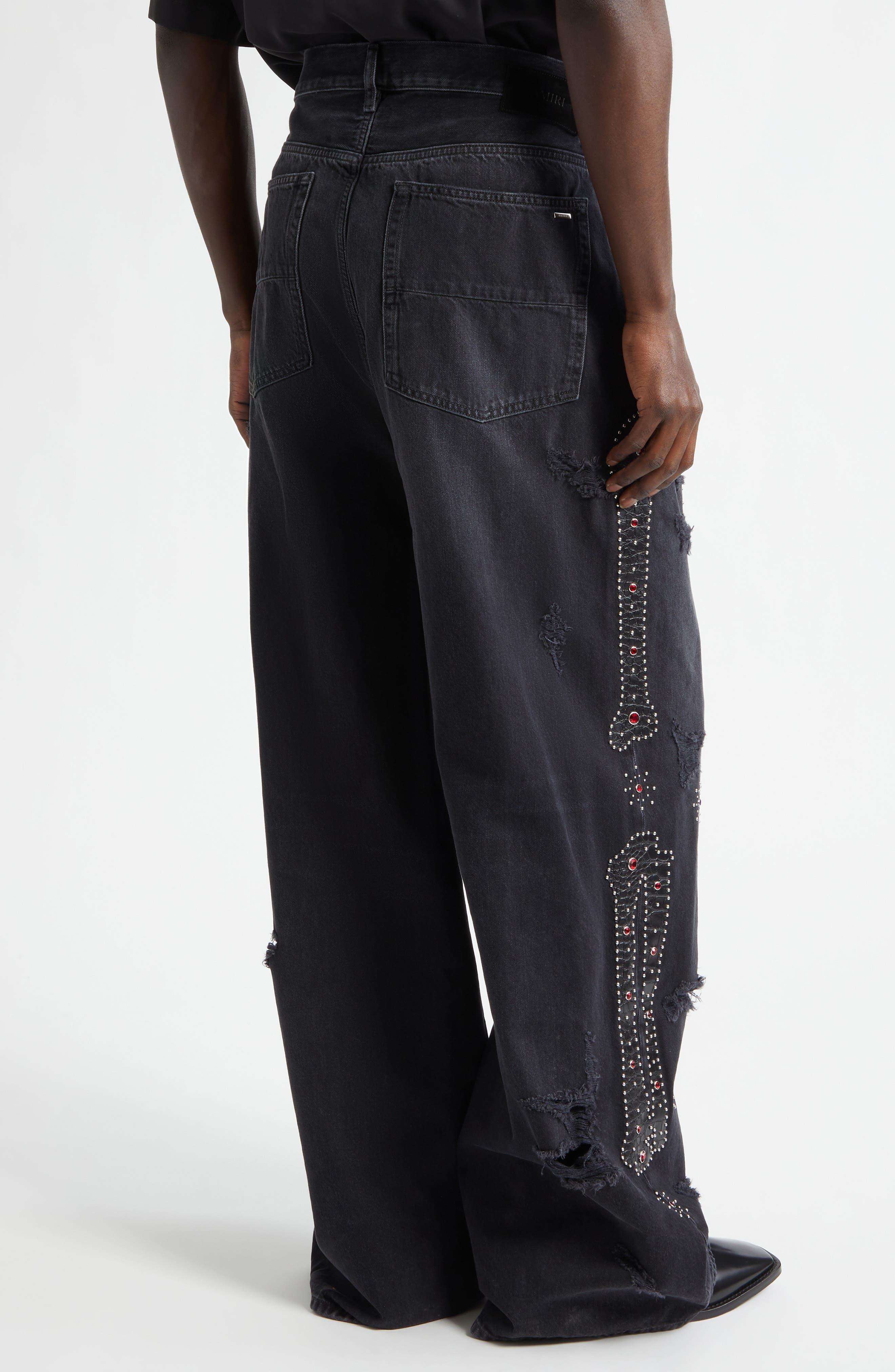 AMIRI Bones Studded Rip & Repair Baggy Jeans — фото 4