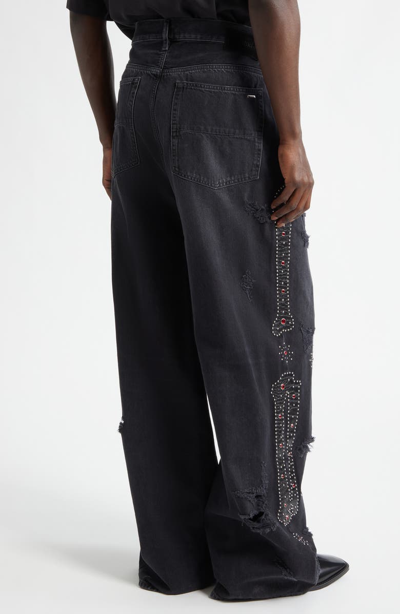 AMIRI Bones Studded Rip & Repair Baggy Jeans, Alternate, color, Vintage Black