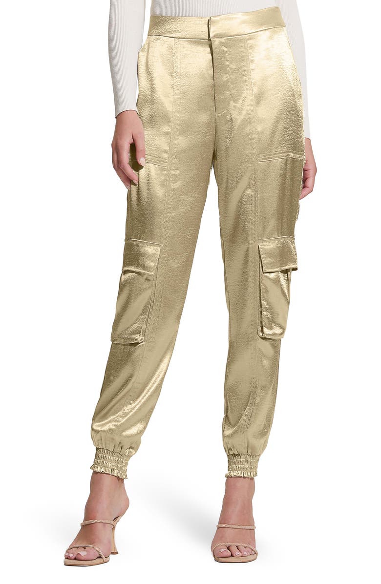 GUESS Soundwave Textured Satin Cargo Pants, Main, color, Cemento