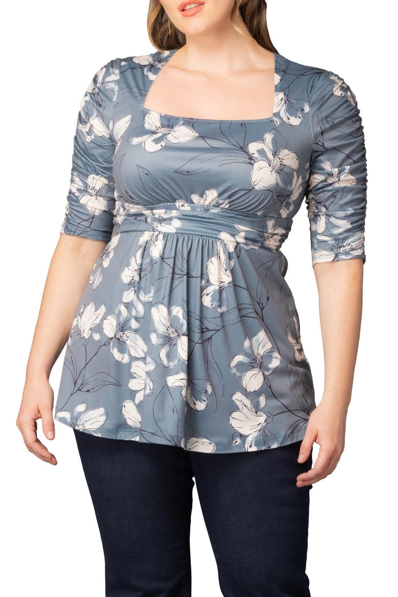 Solstice Ruched Sleeve Top, Main, color, GREY LILY PRINT