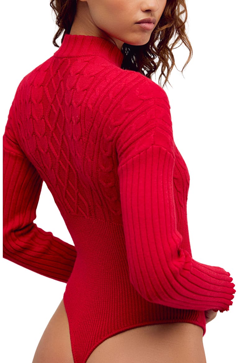 Snow Bunny Cable Knit Bodysuit, Alternate, color, POPPY RED
