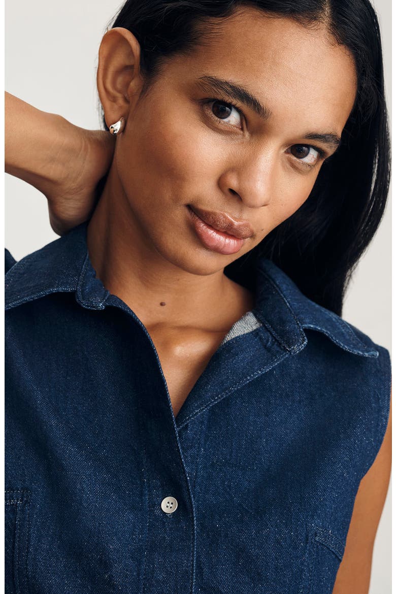 Bria Sleeveless Crop Denim Shirt, Alternate, color, DARK LINEN DENIM