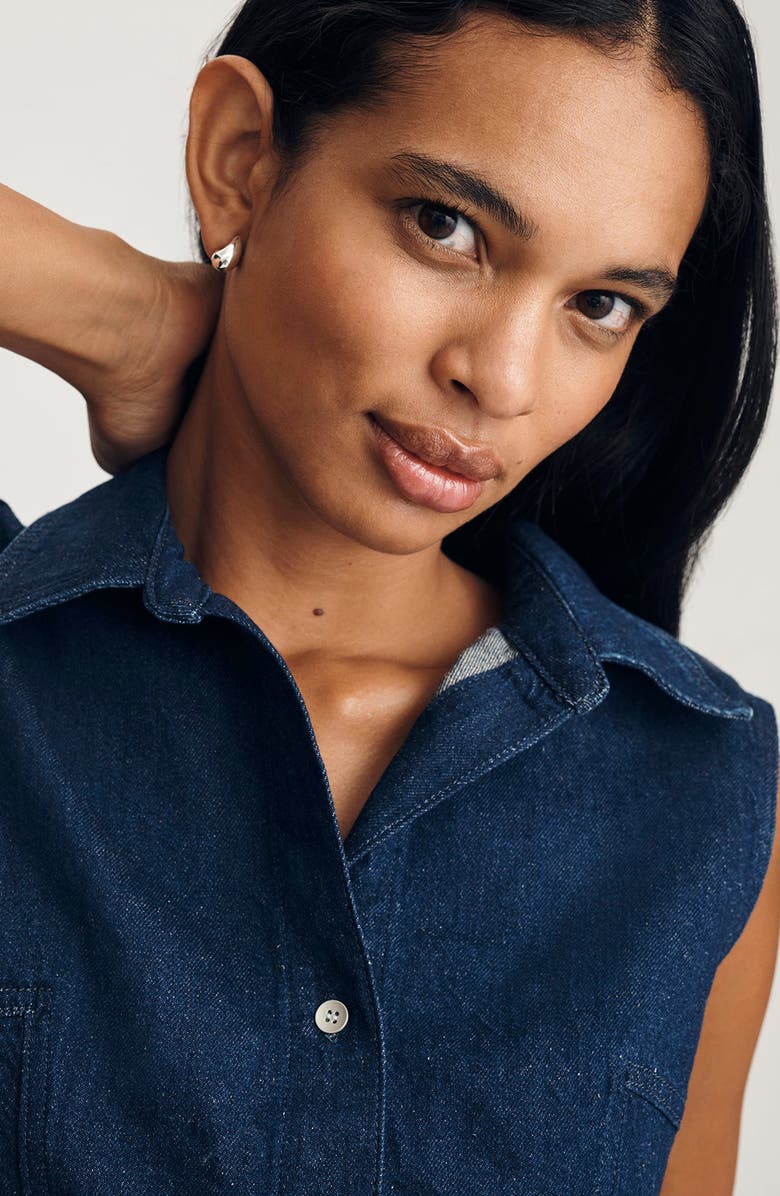 Mavi Jeans Bria Sleeveless Crop Denim Shirt, Alternate, color, Dark Linen Denim