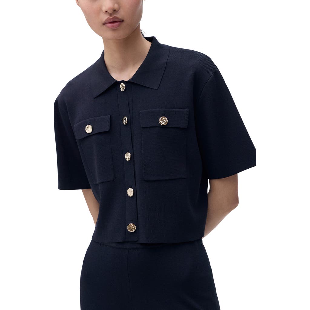 Mango Short Sleeve Cardigan In Blue