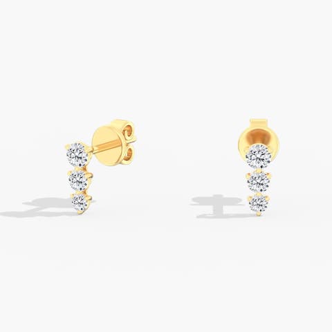 Petite Three Stone Graduated Stud Lab Diamond in 14K Gold