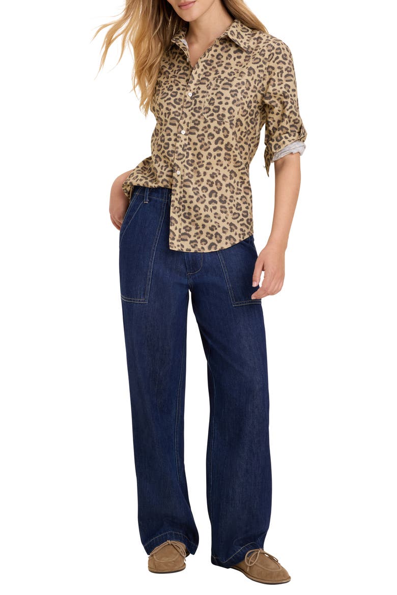 Leopard Print Cotton Blend Button-Up Shirt, Alternate, color, NEUTRAL MULTI