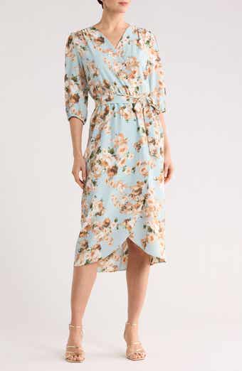 Connected Apparel Floral Faux Wrap Midi Dress