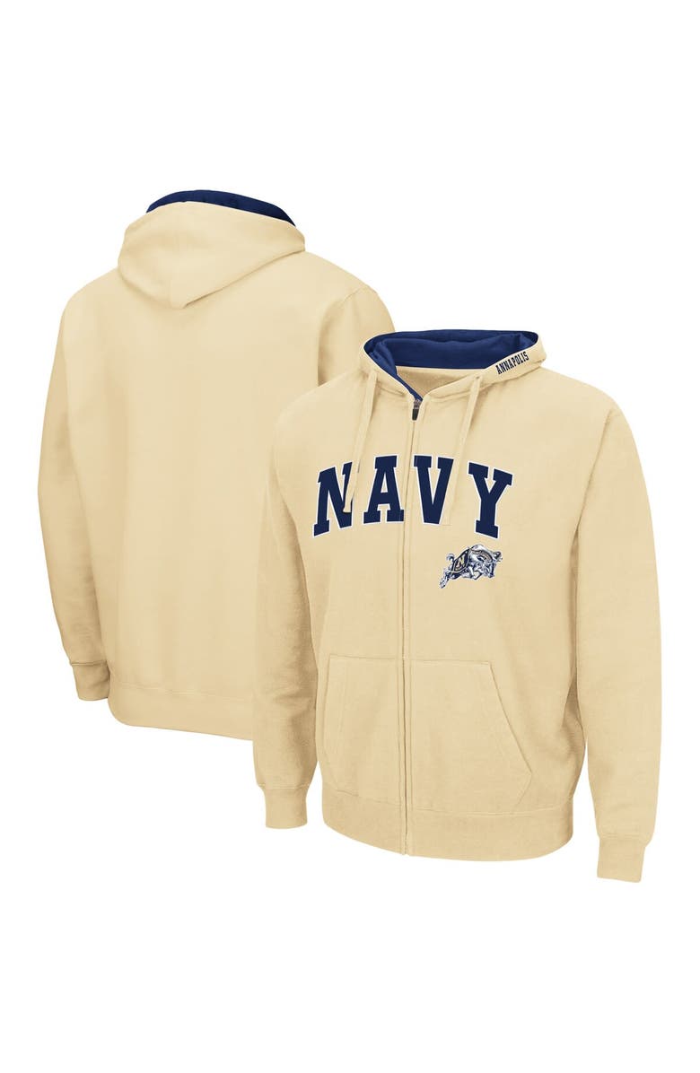 COLOSSEUM Men's Colosseum Gold Navy Midshipmen Arch & Logo 3.0 Full-Zip Hoodie, Main, color,