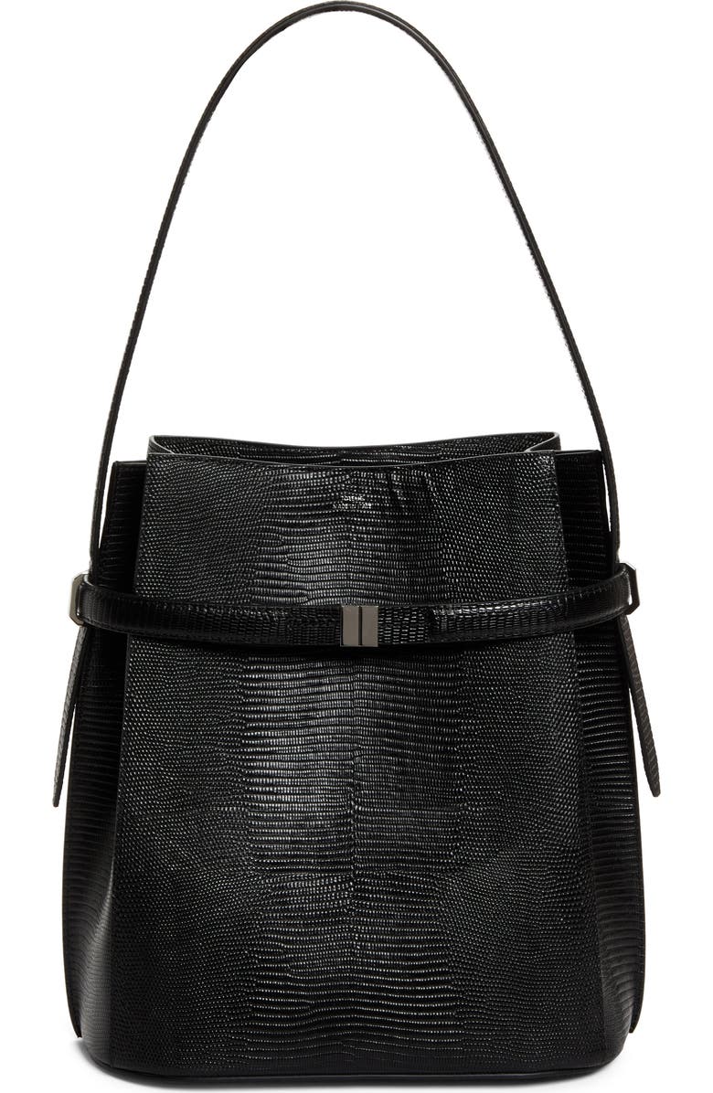 TOTEME Belted Lizard Embossed Leather Bucket Shoulder Bag, Main, color,