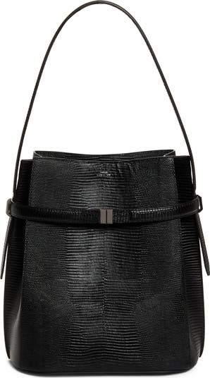 TOTEME Belted Lizard Embossed Leather Bucket Shoulder Bag