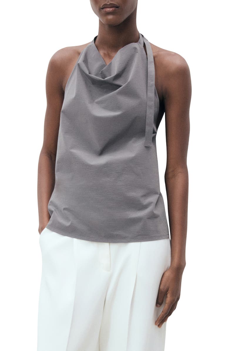 MANGO Drape Halter Top, Main, color, Grey