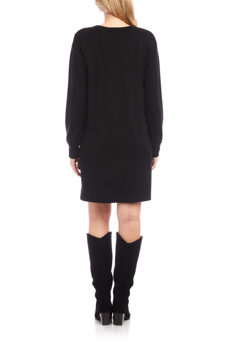 Crested Button Long Sleeve Sweater Dress, Alternate, color, BLACK