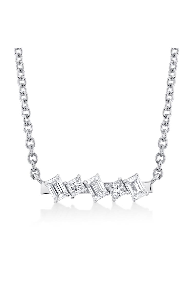 Mini Montage Emerald & Princess Diamond Bar Necklace, Main, color, White Gold
