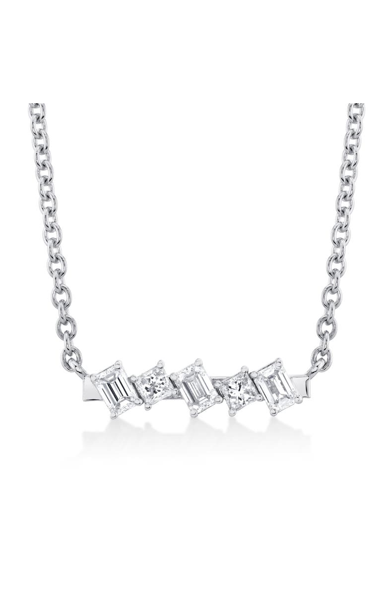 Michael M Mini Montage Emerald & Princess Diamond Bar Necklace, Main, color, White Gold
