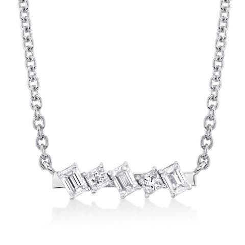 Mini Montage Emerald & Princess Diamond Bar Necklace