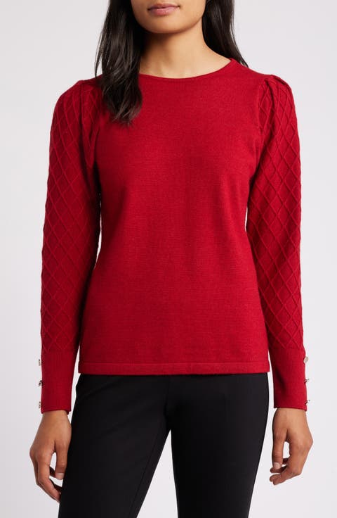 Diamond Stitch Sleeve Button Cuff Sweater