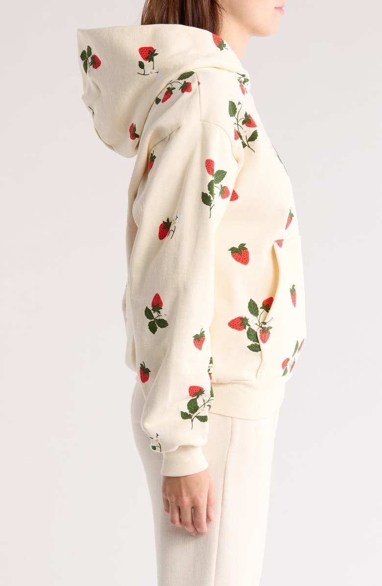 Melody Ehsani Strawberry Print Cotton Hoodie, Alternate, color, Buttercream