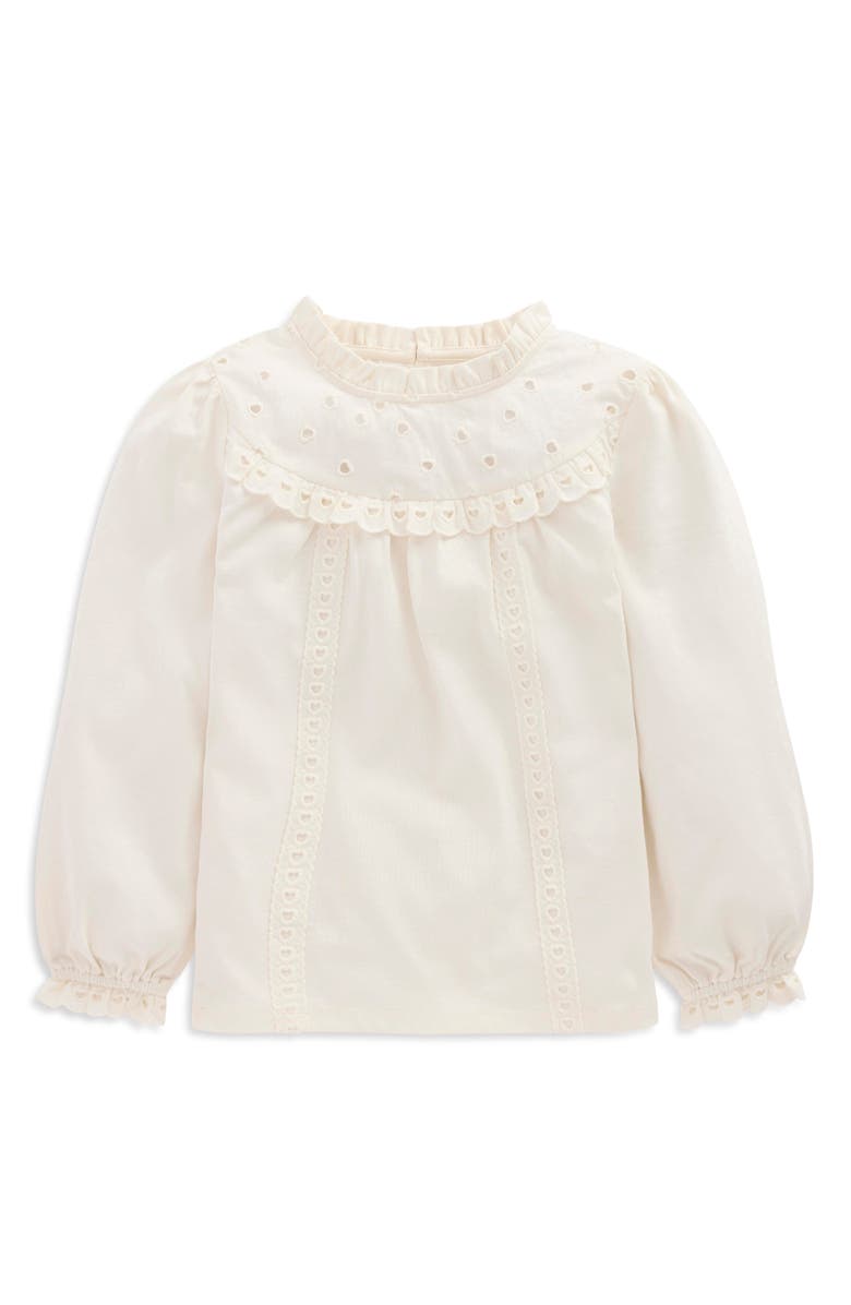 Mini Boden Kids' Heart Broderie Anglaise Top, Main, color, Soft Ivory
