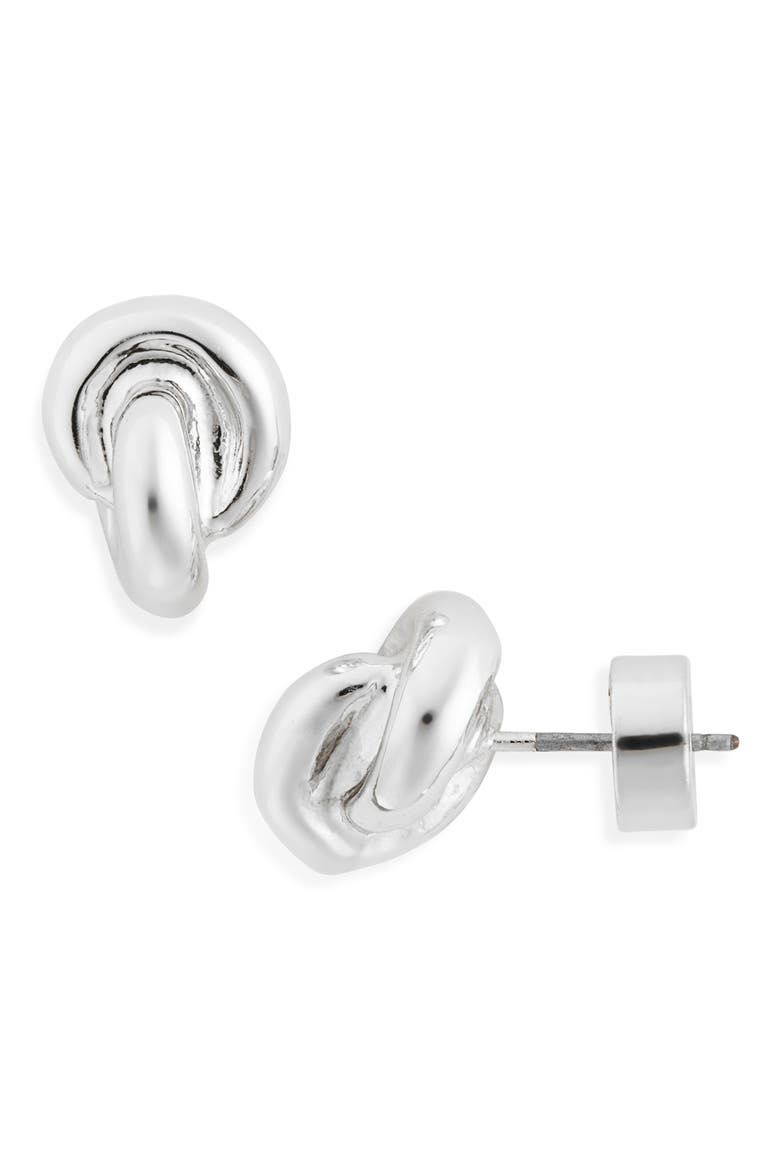 Knot Stud Earrings, Main, color, SILVER