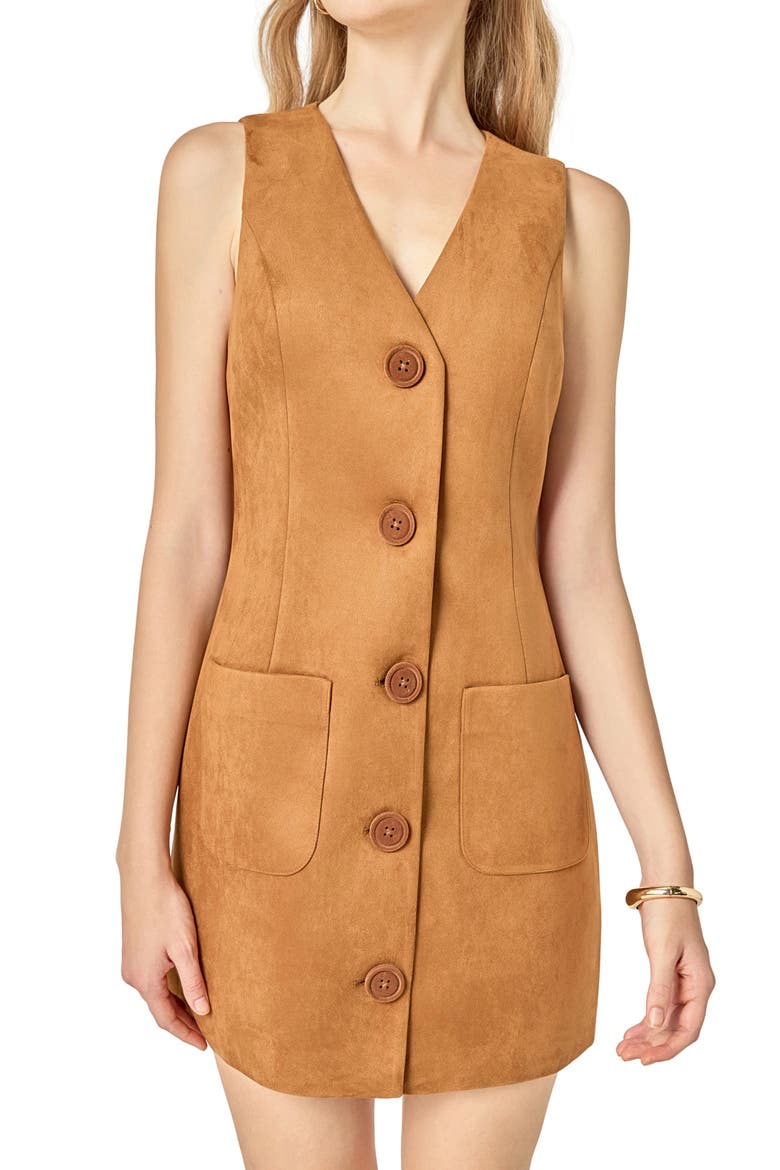 Faux Suede Vest Minidress, Alternate, color, CAMEL