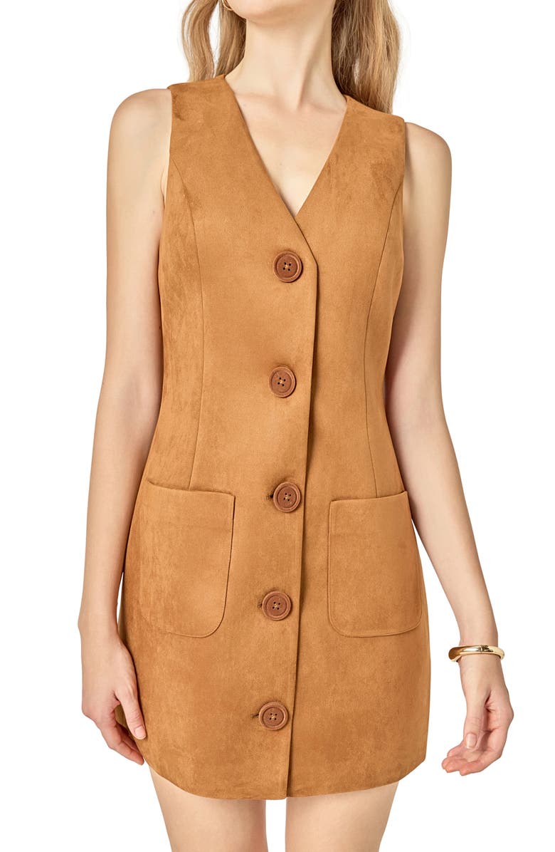 English Factory Faux Suede Vest Minidress, Alternate, color, Camel
