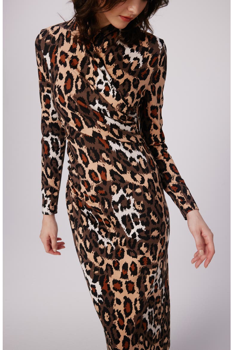 Barlow Leopard Print Long Sleeve Wrap Front Dress, Alternate, color, JUNGLE CAT SM