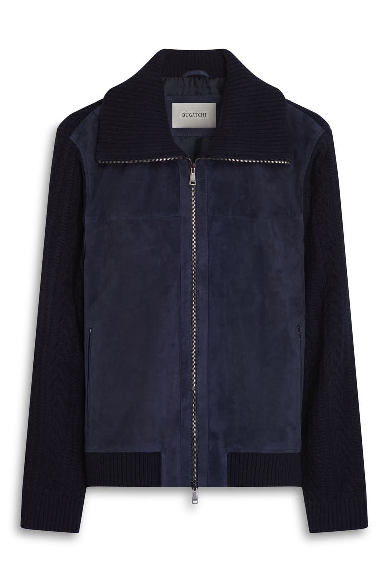 Hybrid Suede Leather Jacket, Alternate, color, NAVY