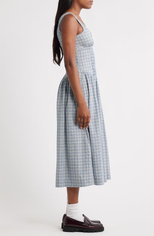 Damson Madder Womens Mallory Check-print Cotton Midi Dress Cloudy In Gray