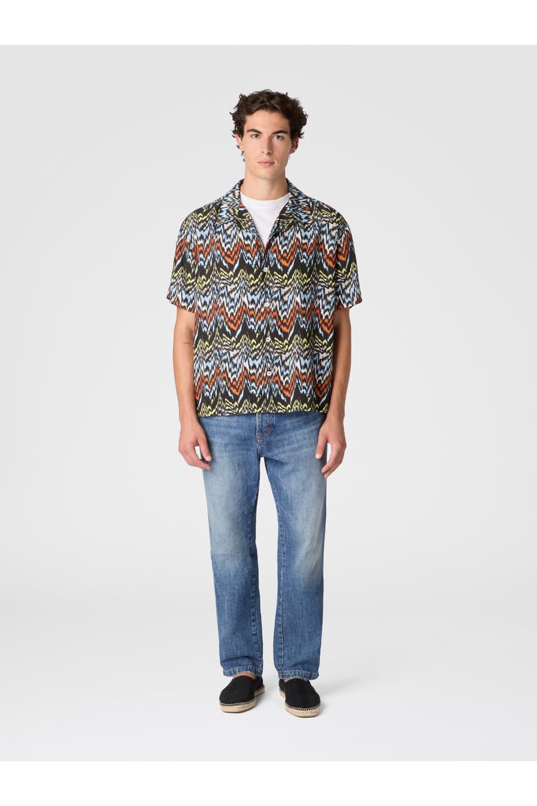 Bowling Shirt In Viscose With Abstract Zigzag Print, Alternate, color, Black & Multicoloured