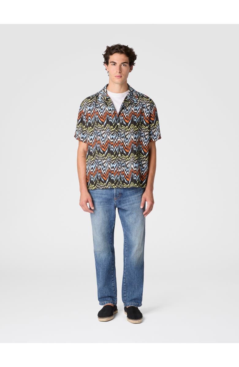 UM Bowling Shirt In Viscose With Abstract Zigzag Print, Alternate, color, Black & Multicoloured