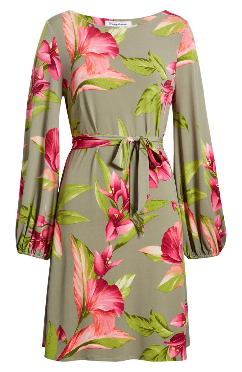 Tommy Bahama Lavish Blooms Long Sleeve Minidress, Alternate, color, Tea Leaf