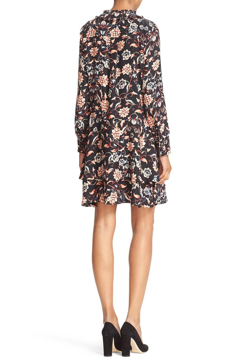 'Eden' Floral Print Silk Drop Waist Dress, Alternate, color, BOARDER EDELWEISS
