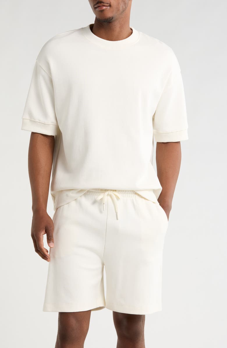 DENIM AND FLOWER Heavyweight Oversize T-Shirt & Shorts Set, Main, color, Oyster White