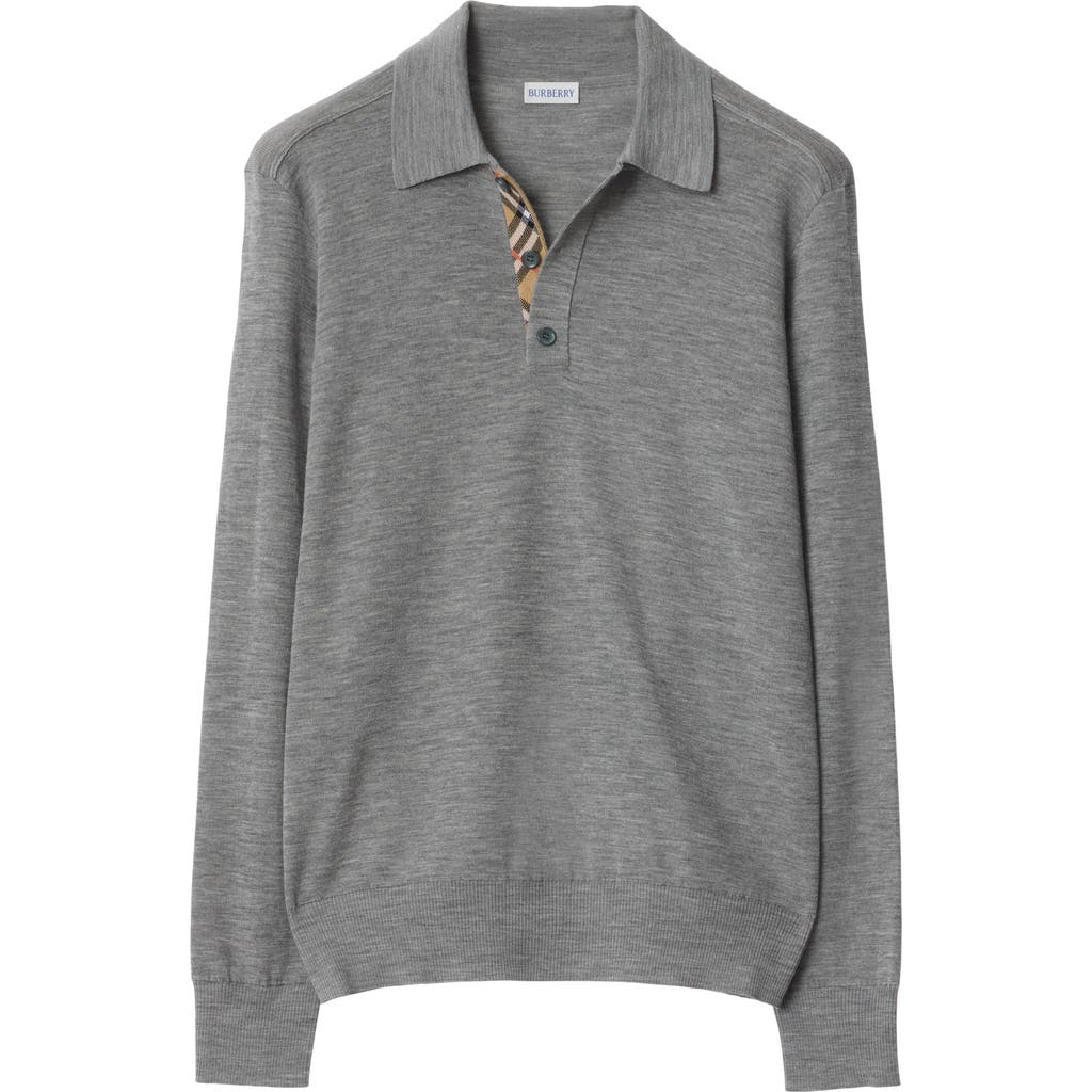 Burberry Long-sleeve Wool Polo Shirt In Gray