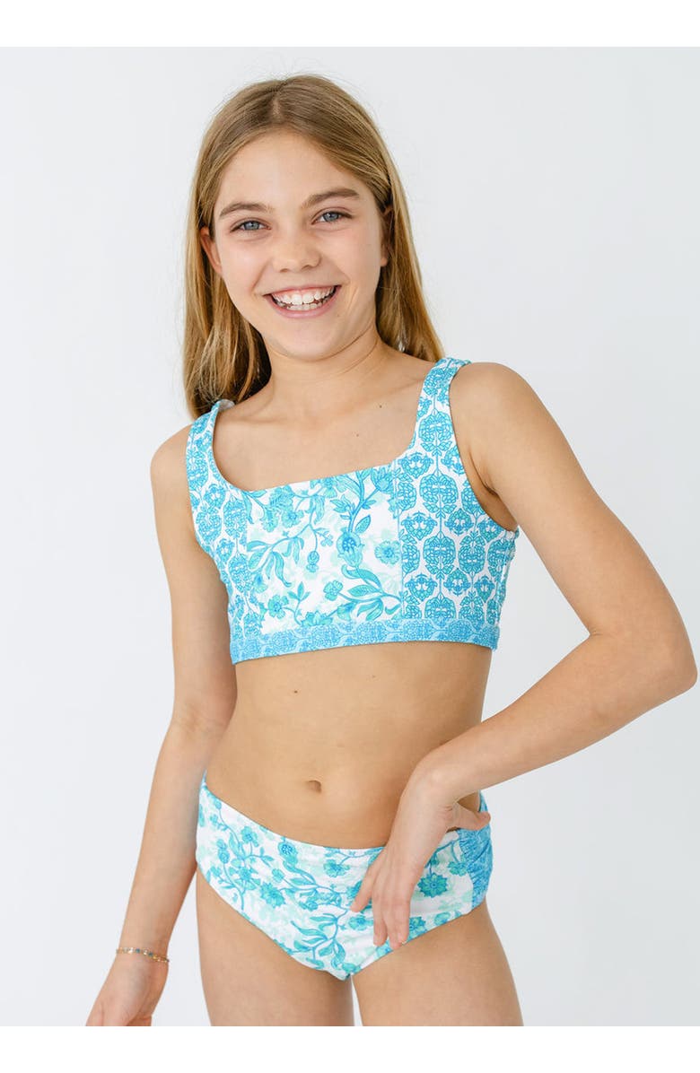 Cabana Life Girls 3-Piece Short Sleeve Rashguard Set, Alternate, color, Rosemary Beach
