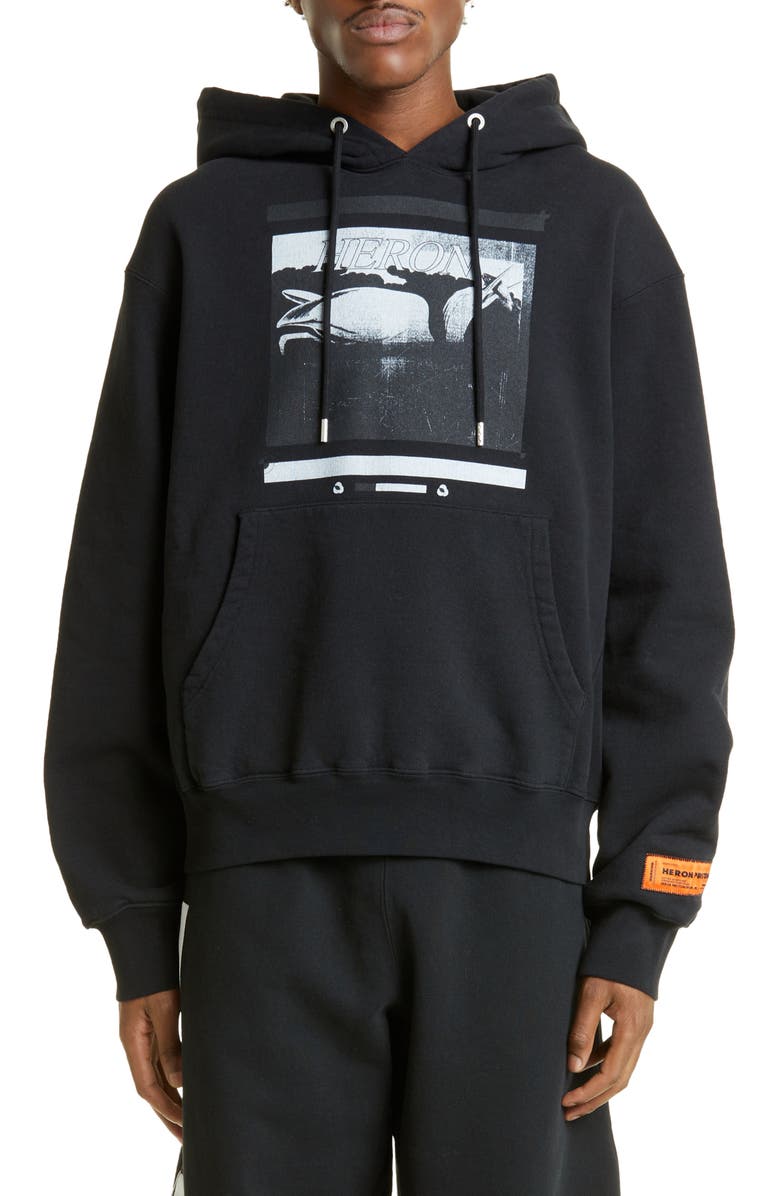 Heron Preston Misprinted Heron Cotton Graphic Hoodie, Main, color, 