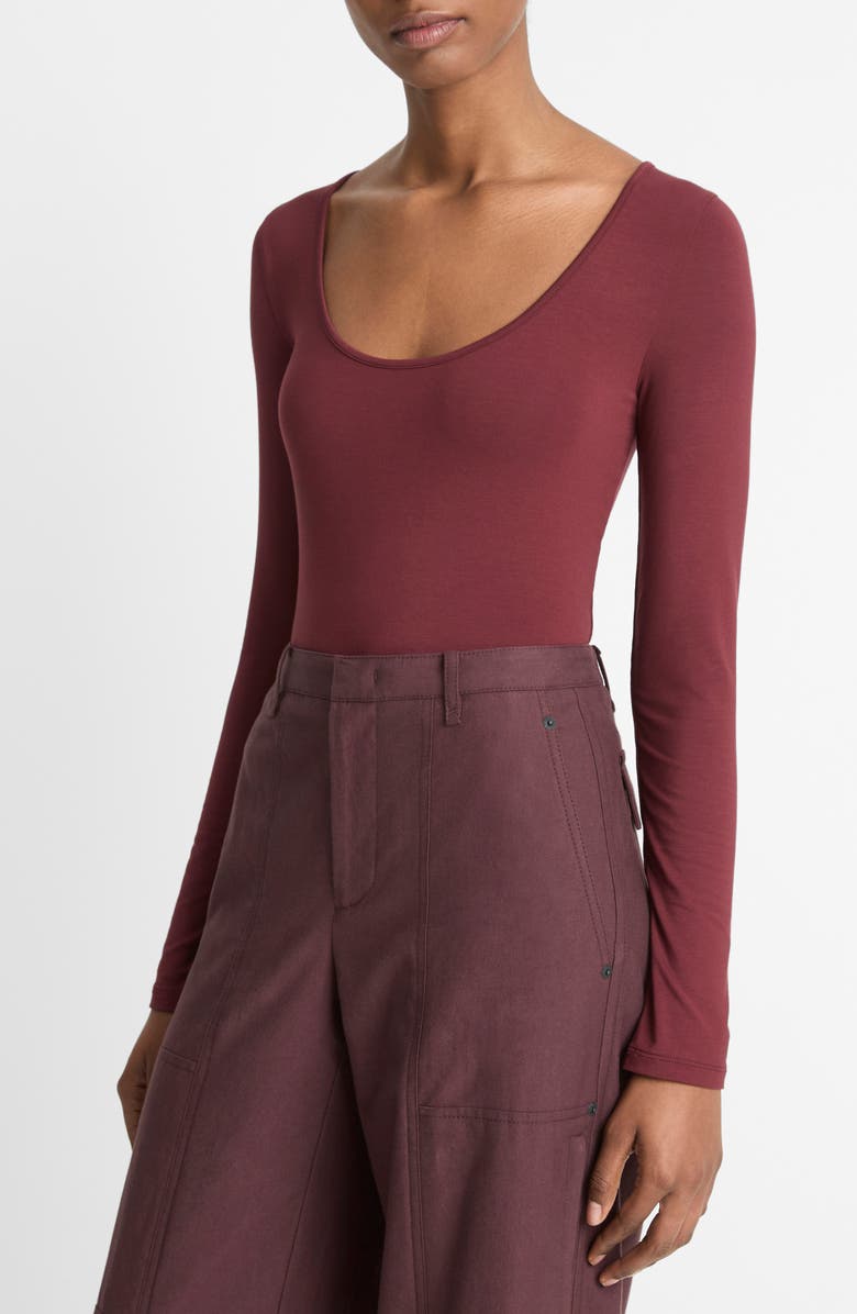 Vince Scoop Neck Long Sleeve Top, Alternate, color, Black Rose