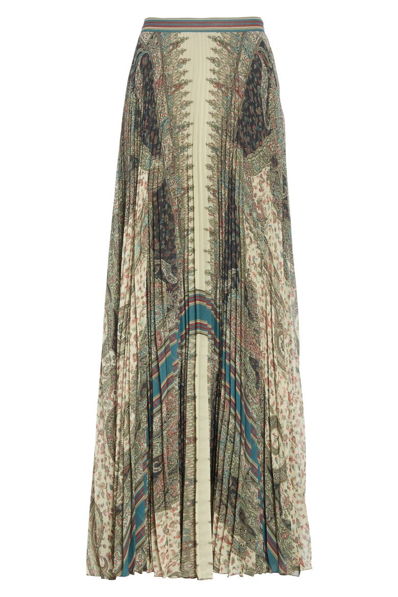 Brocade Print Pleated Maxi Skirt, Alternate, color, BEIGE