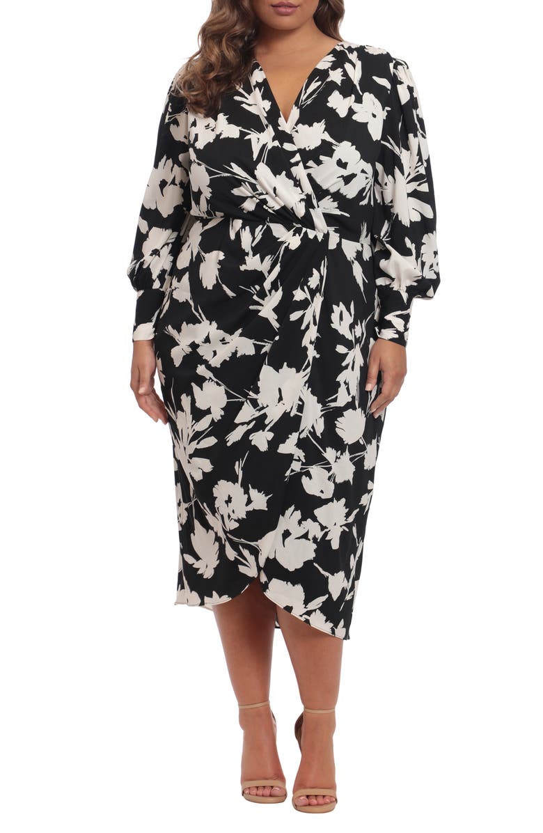 Maggy London Floral Long Sleeve Faux Wrap Dress, Main, color,