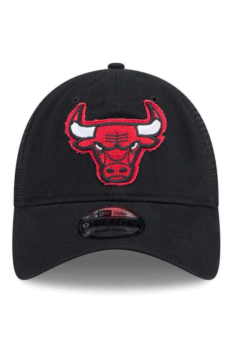New Era Men's New Era Black Chicago Bulls Rough Edge Logo Trucker 9TWENTY Adjustable Hat, Alternate, color, 
