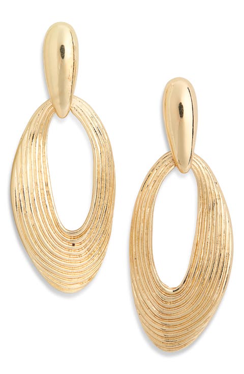 Ridged Oval Drop Earrings