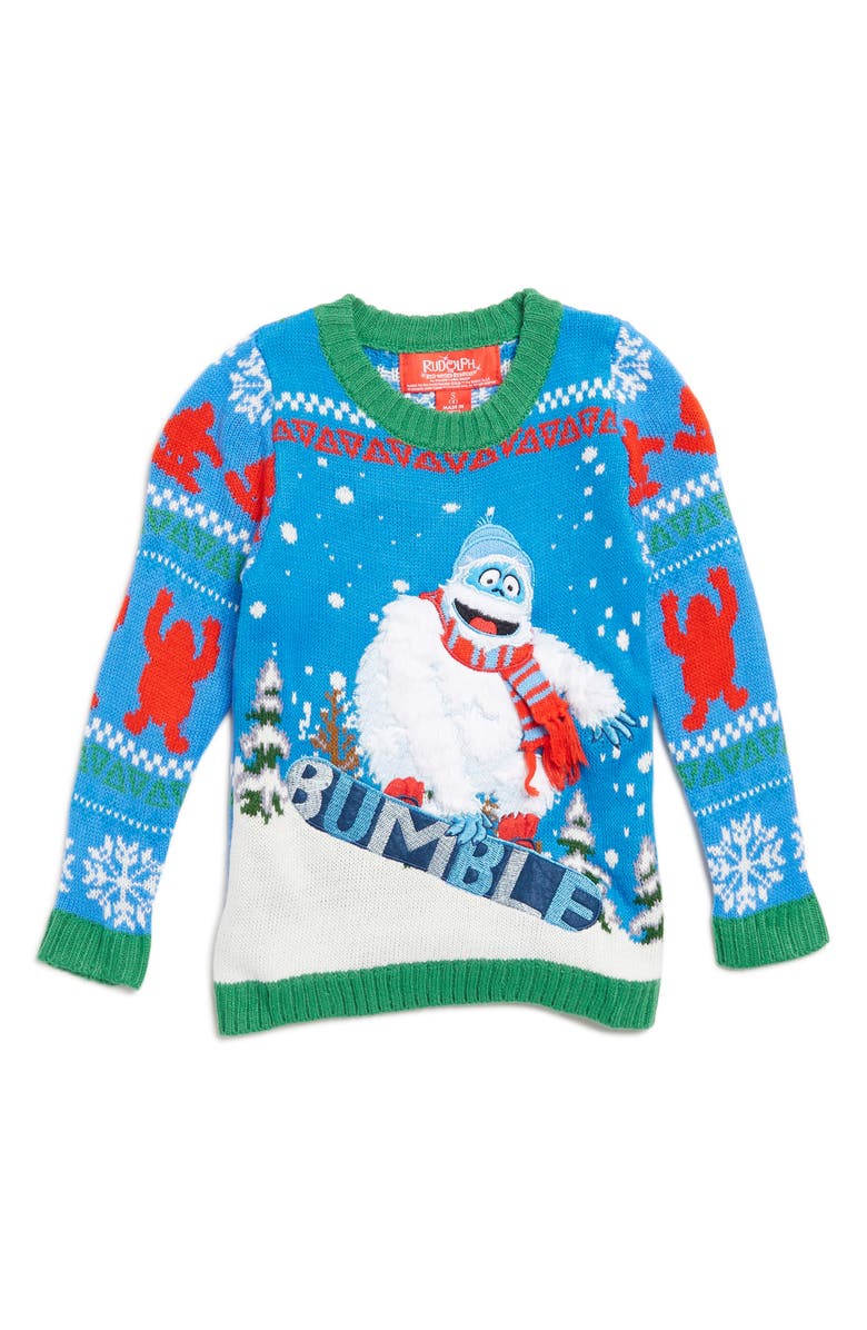 RUDOLPH THE RED-NOSED REINDEER Kids' Abominable Snowmonster Holiday Christmas Sweater, Main, color, Red Blue Combo Holiday