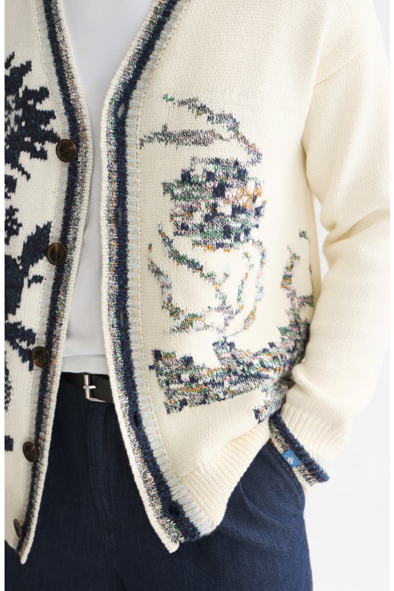 Intarsia Cotton Blend Cardigan, Alternate, color, EGGNOG