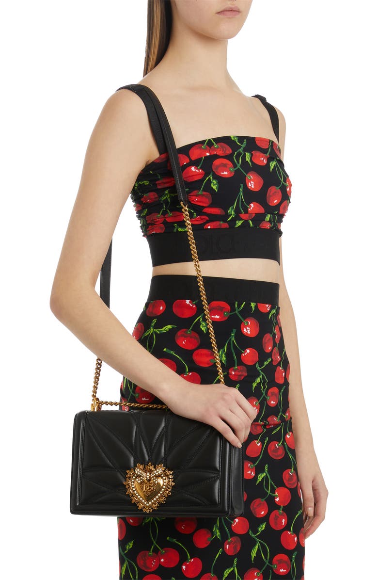 Dolce&Gabbana Devotion Logo Heart Lambskin Crossbody Bag, Alternate, color, Black