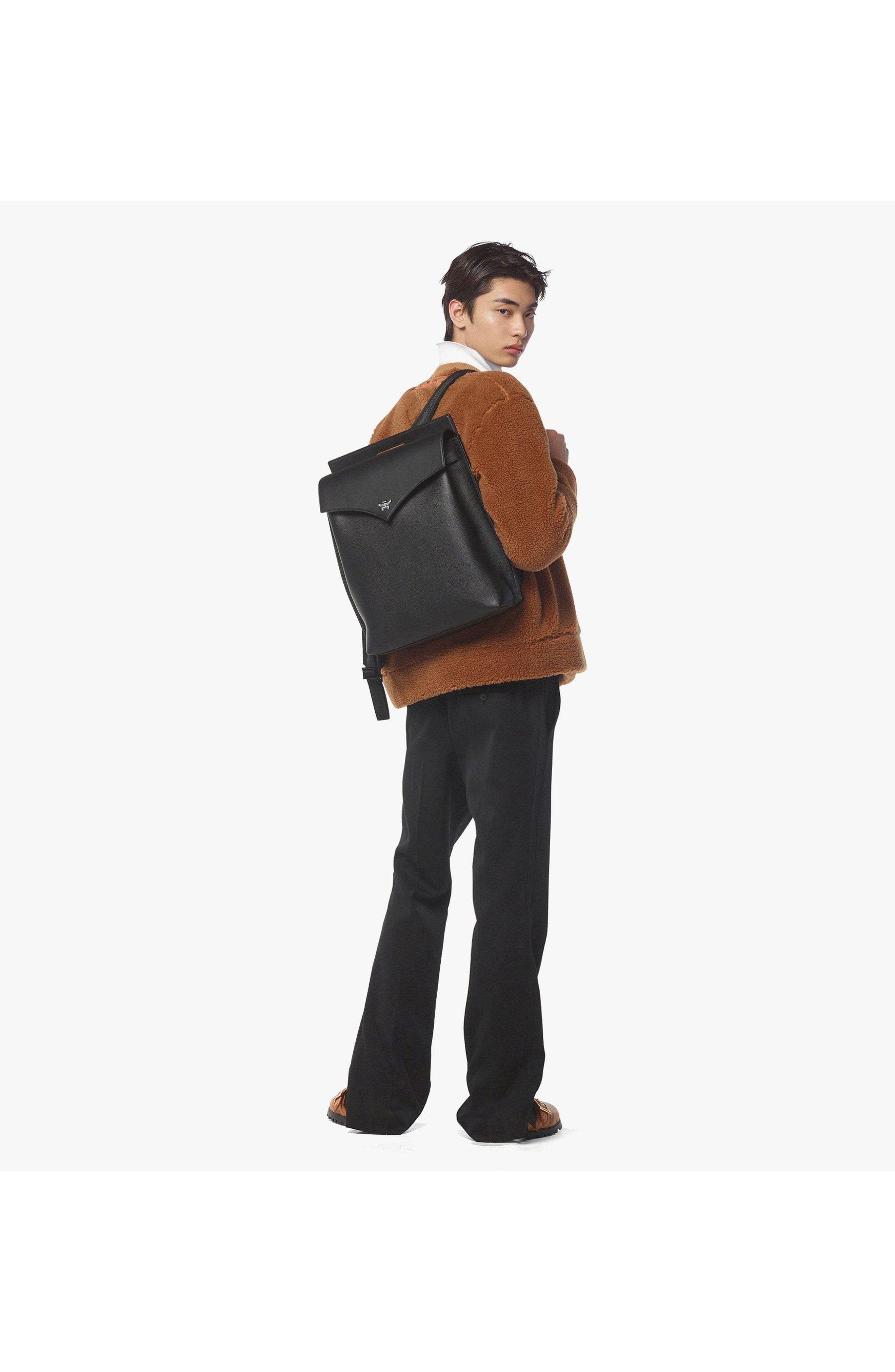 MCM Diamond Backpack in Embossed Leather, Alternate, color, Black